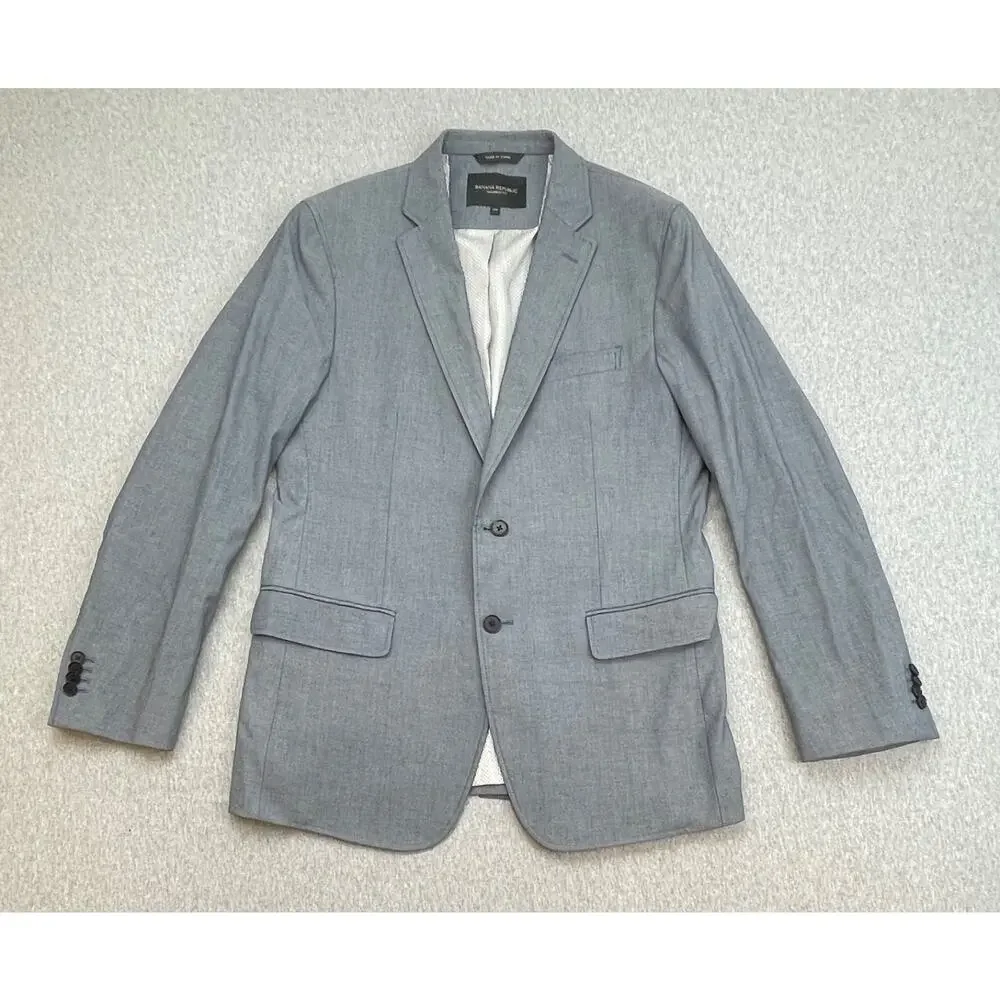 Banana Republic Blazer Mens 40R Gray Cotton Blend Stretch 2-Button Single Breast